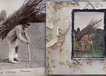 The image is the iconic cover of Led Zeppelin’s untitled fourth studio album, commonly referred to as Led Zeppelin IV or Zoso, released in 1971.